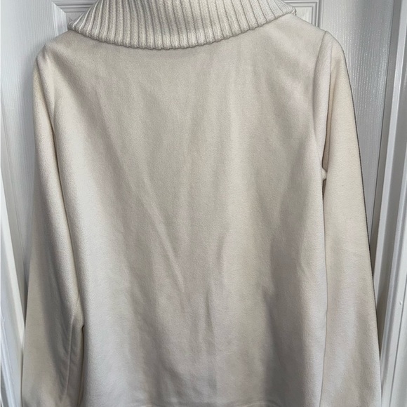 Lands End Quarter Zip White Women’s L 14/16 Fleece Thick Collar Button Pockets - Picture 3 of 9